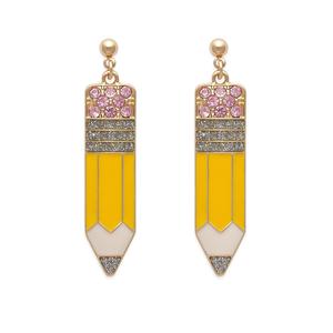Ball Top with Glitter Eraser & Yellow Pencil Drop Earrings