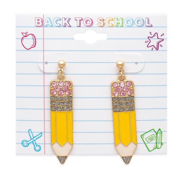 Ball Top with Glitter Eraser & Yellow Pencil Drop Earrings alternate view