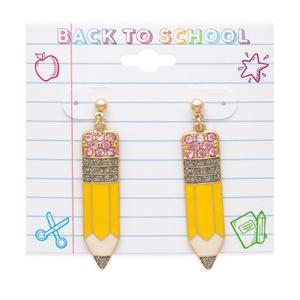 Ball Top with Glitter Eraser & Yellow Pencil Drop Earrings alternate view