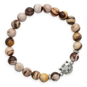 Semi-Precious Stone Stretch Bracelet with Cat Spacer Bead