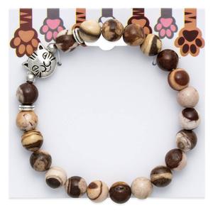 Semi-Precious Stone Stretch Bracelet with Cat Spacer Bead alternate view