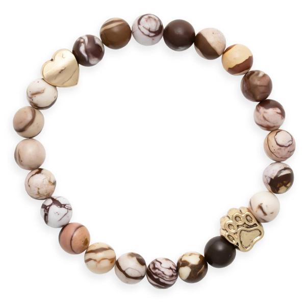 Semi-Precious Natural Stone Stretch Bracelet w/ Paw Print Bead