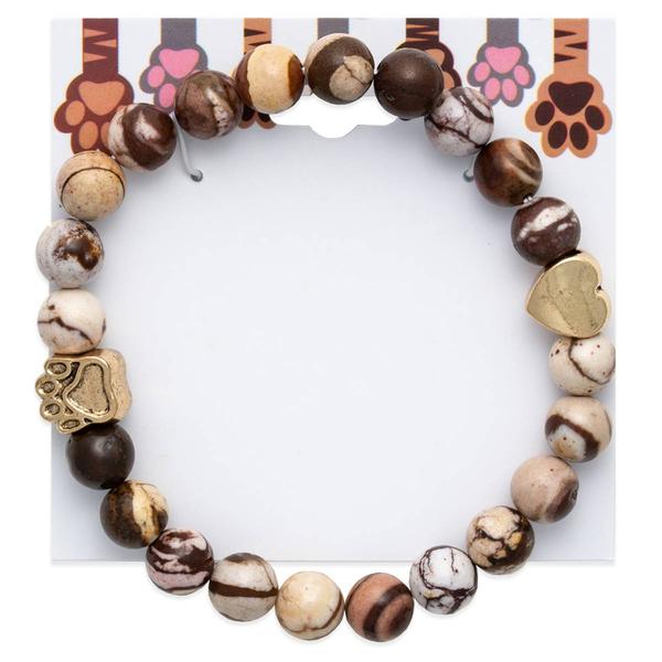 Semi-Precious Natural Stone Stretch Bracelet w/ Paw Print Bead alternate view