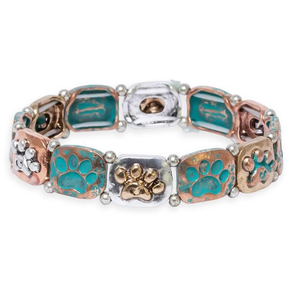 Mixed Metals Antique Patina Paw Stretch Bracelet