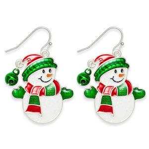 Snowman Dressed In Scarf, Hat And Gloves Fishook Earrings