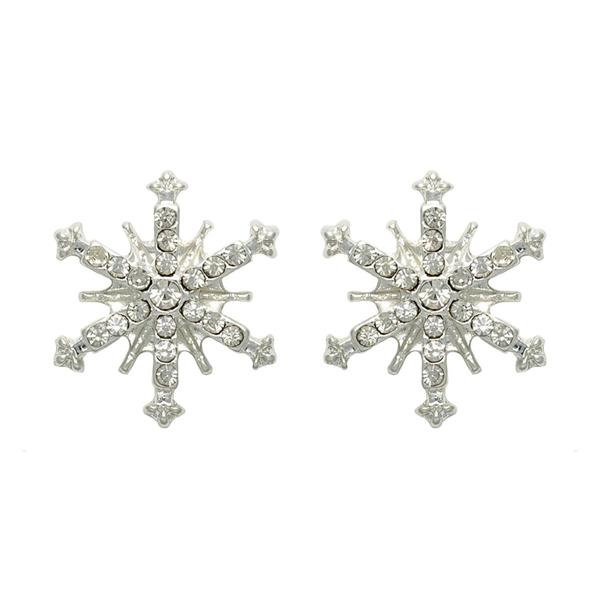 Crystal Stone Silver Snowflake Stud Earrings