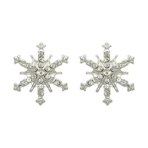 Crystal Stone Silver Snowflake Stud Earrings
