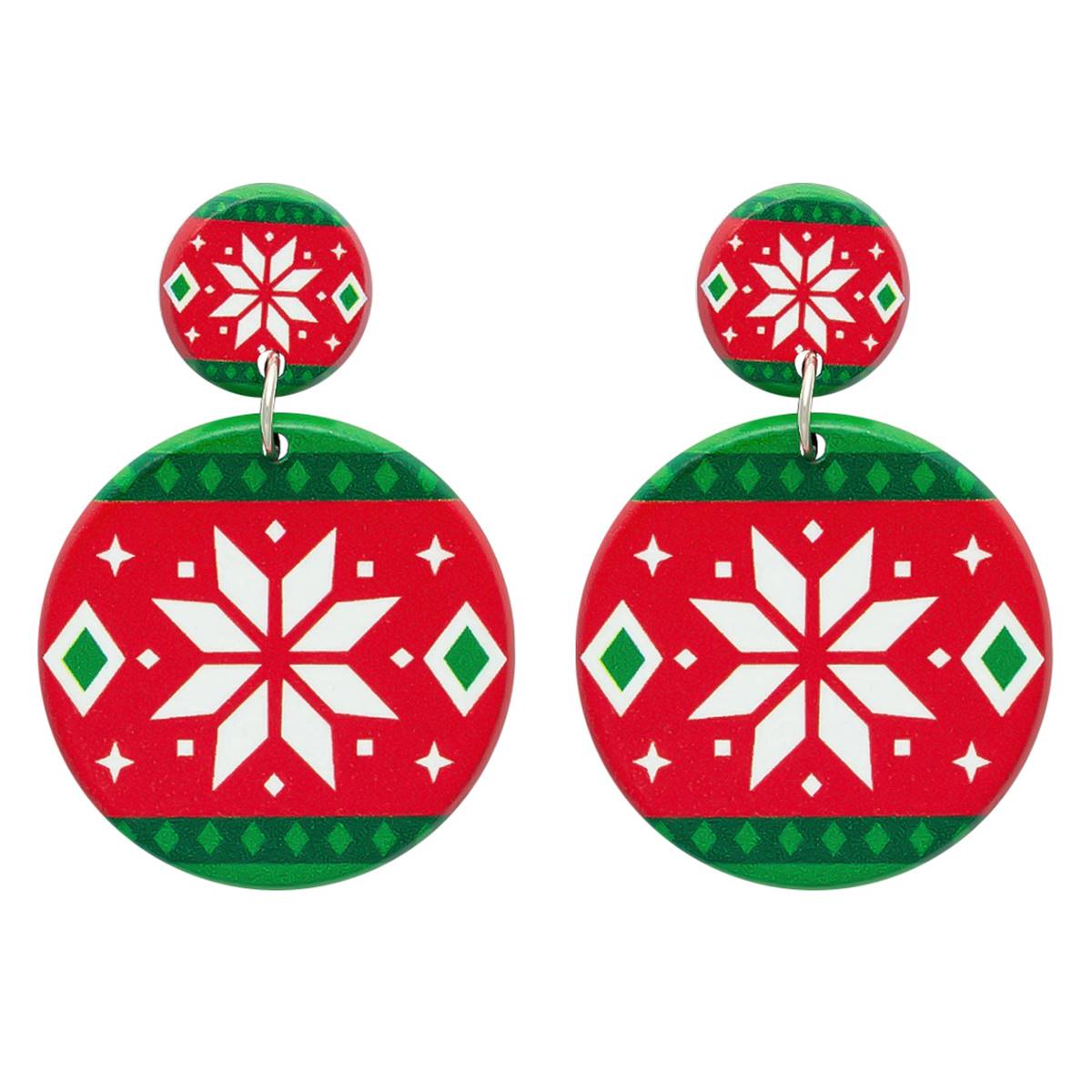 Round Christmas Sweater Pattern Drop Earrings