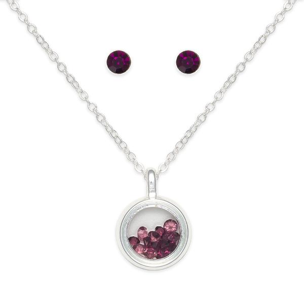 February Birthstone Shaker Necklace & Stud Earrings Set