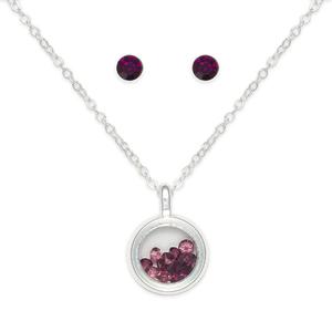 February Birthstone Shaker Necklace & Stud Earrings Set