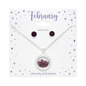 February Birthstone Shaker Necklace & Stud Earrings Set alternate view