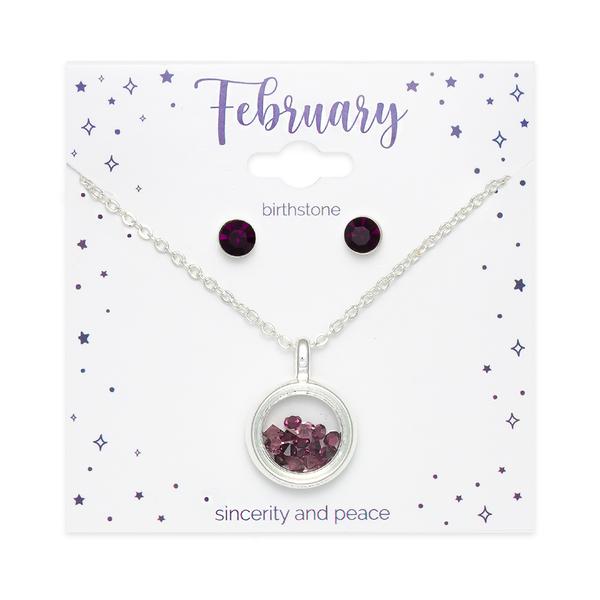 February Birthstone Shaker Necklace & Stud Earrings Set alternate view