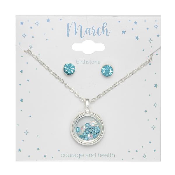 Mini March Birthstone Shaker Necklace and Stud Earring Set alternate view