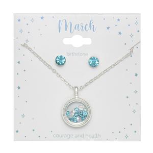 Mini March Birthstone Shaker Necklace and Stud Earring Set alternate view
