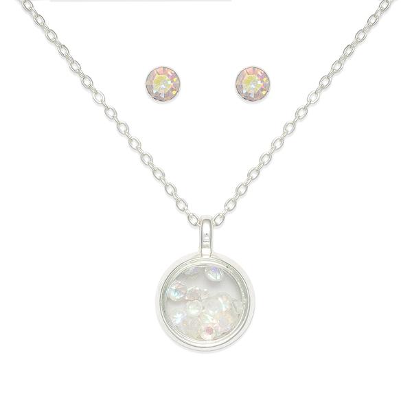 Mini April Birthstone Shaker Necklace and Stud Earring Set