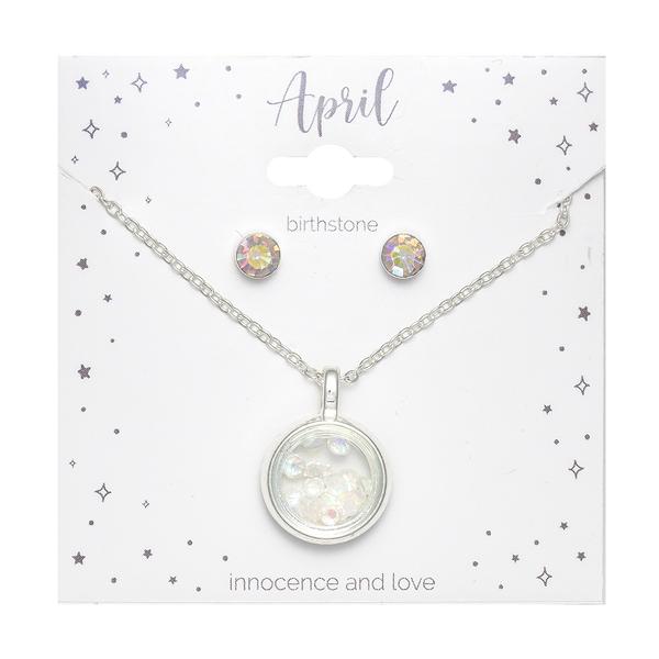 Mini April Birthstone Shaker Necklace and Stud Earring Set alternate view