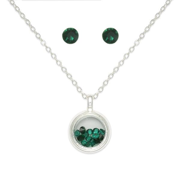 Mini May Birthstone Shaker Necklace and Stud Earring Set