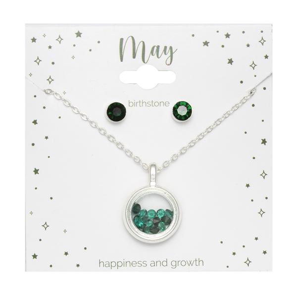 Mini May Birthstone Shaker Necklace and Stud Earring Set alternate view