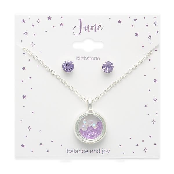 June Mini Birthstone Shaker Necklace & Earring Set alternate view