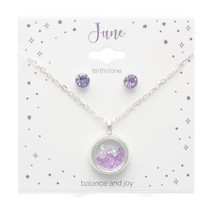 June Mini Birthstone Shaker Necklace & Earring Set alternate view