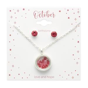 October Mini Birthstone Shaker Necklace & Stud Earring Set alternate view