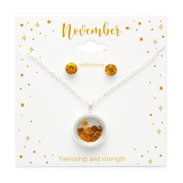 November Mini Birthstone Shaker Necklace & Earring Set alternate view