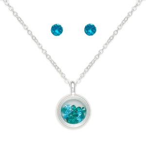 December Birthstone Shaker Necklace & Stud Earrings Set