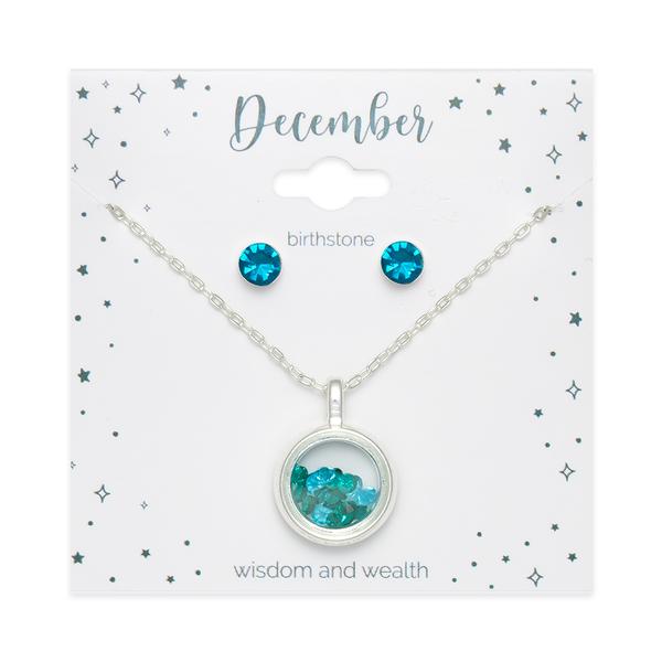 December Birthstone Shaker Necklace & Stud Earrings Set alternate view