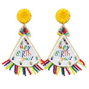 Multi Color Seed Bead Birthday Party Hat Drop Earrings