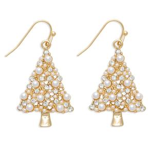 Gold-Tone And Pearl Christmas Tree Earrings