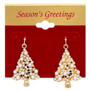 Gold-Tone And Pearl Christmas Tree Earrings alternate view
