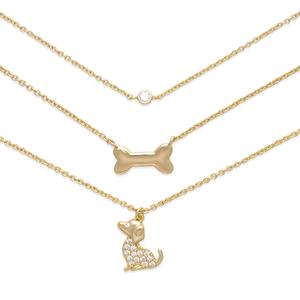 Three Gold-Tone Bone/Crystal/Dog Charm Necklace Set