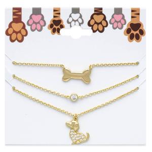 Three Gold-Tone Bone/Crystal/Dog Charm Necklace Set alternate view