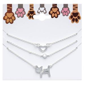 Three Silver-Tone Open Heart/Crystal/ Cat Charm Necklace Set alternate view
