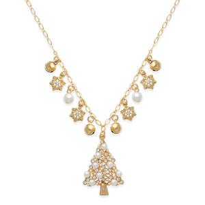Gold-Tone And Pearl Charm Pendant Necklace
