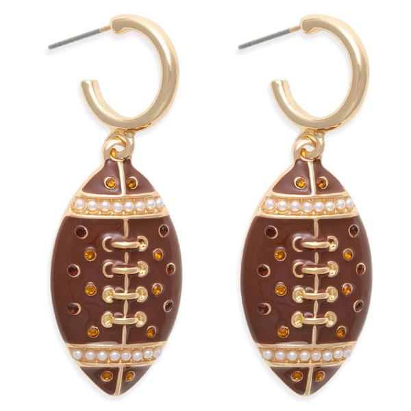 Gold-Tone Football Charm Drop Earrings