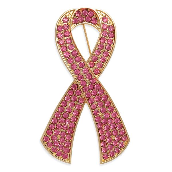 Breast Cancer Awareness Pink Rhinestone Ribbon Pin