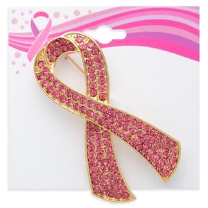 Breast Cancer Awareness Pink Rhinestone Ribbon Pin alternate view