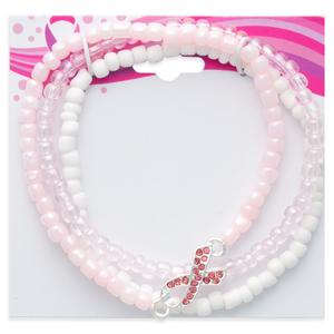 Brest Cancer Awareness Rhinestone Stretch Bracelet Set - Set of 3 alternate view