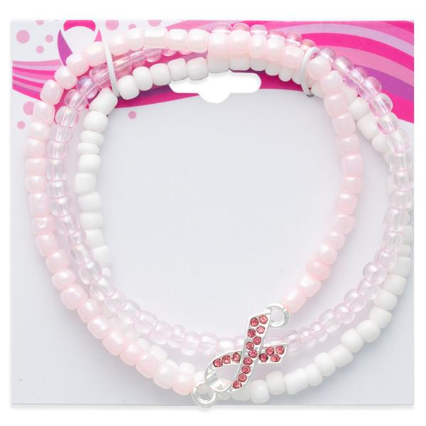 Brest Cancer Awareness Rhinestone Stretch Bracelet Set - Set of 3 alternate view