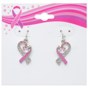 Breast Cancer Awareness Ribbon Heart Scroll Filigree Earrings alternate view