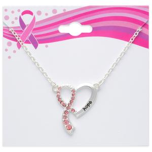 Breast Cancer Awareness Silver Heart w/ Pink Rhinestone Necklace alternate view