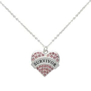 Breast Cancer Awareness Pink Heart Survivors Necklace