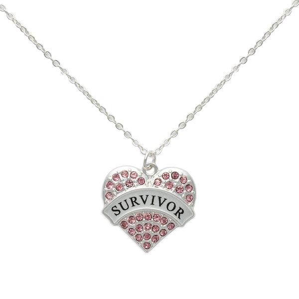 Breast Cancer Awareness Pink Heart Survivors Necklace