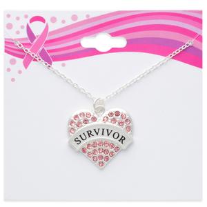 Breast Cancer Awareness Pink Heart Survivors Necklace alternate view