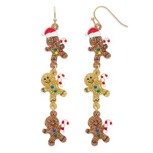 Triple Gingerbread Man Glitter Christmas Dangle Earrings