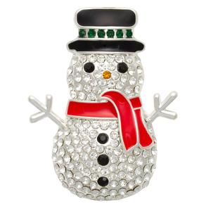Silver Multi-Color Stone Snowman Christmas Pin