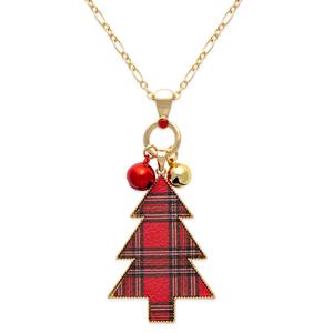 Plaid Christmas Tree Pendant Necklace