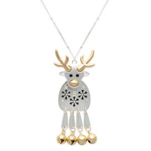 Mixed Metal Reindeer Christmas Pendant Necklace
