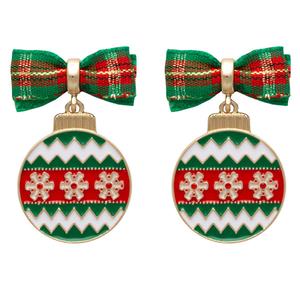 Plaid Bow Ornament Earrings